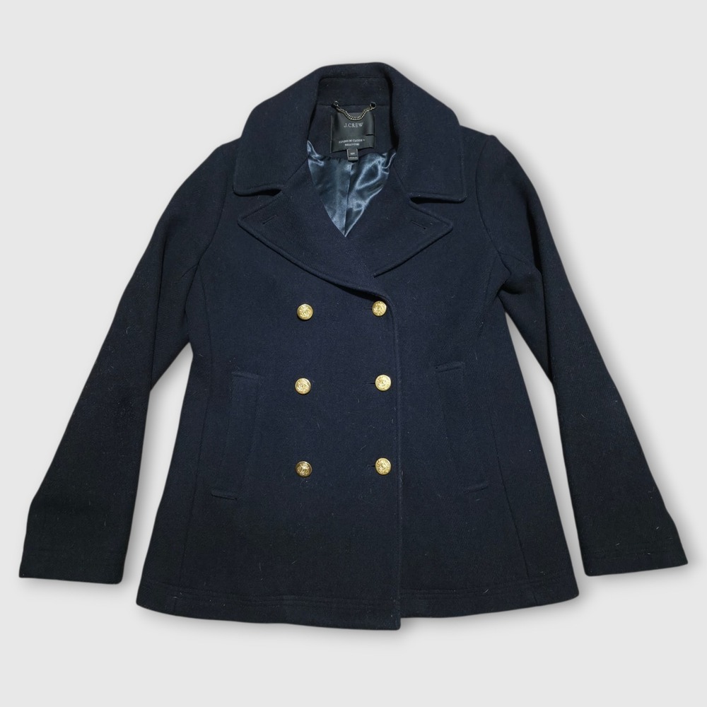 J Crew Stadium Cloth NELLO‎ GORI Coat Size 12T Navy Jacket Wool Blend Peacoat
